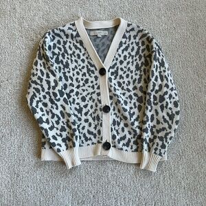 LOFT Cream and Black Animal Print Cardigan